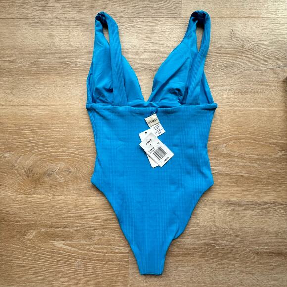 L*Space Blue Plunging V-Neck One Piece Swimsuit - Picture 3 of 6